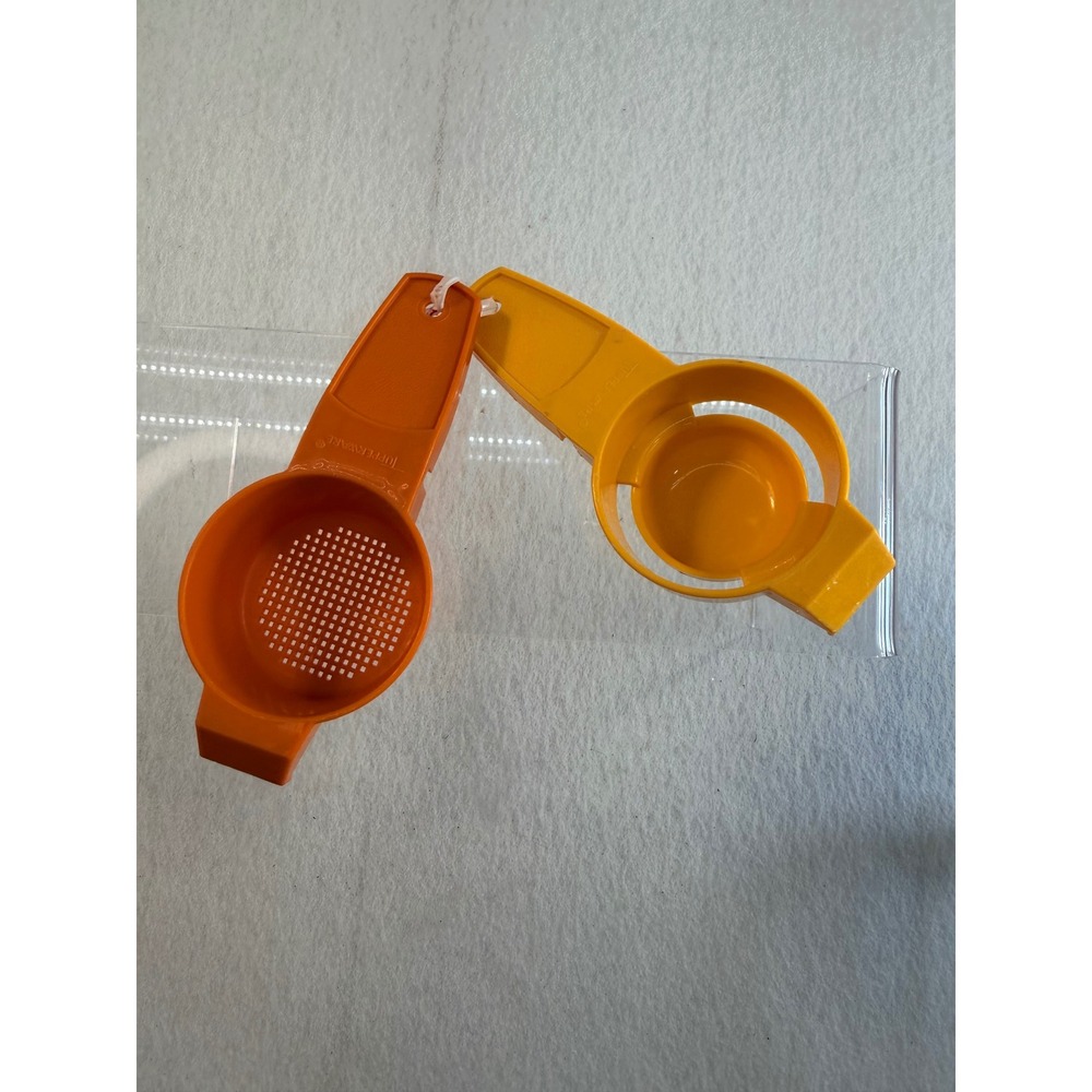 Vintage Tupperware Orange Mini Strainer and Yellow Egg Separator Gadget Set